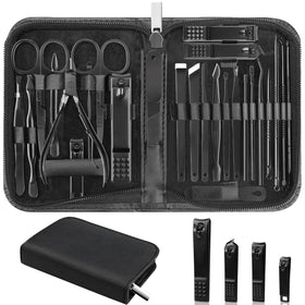 LUCK AROUND 26Pcs Manicure Set in black leather case front view