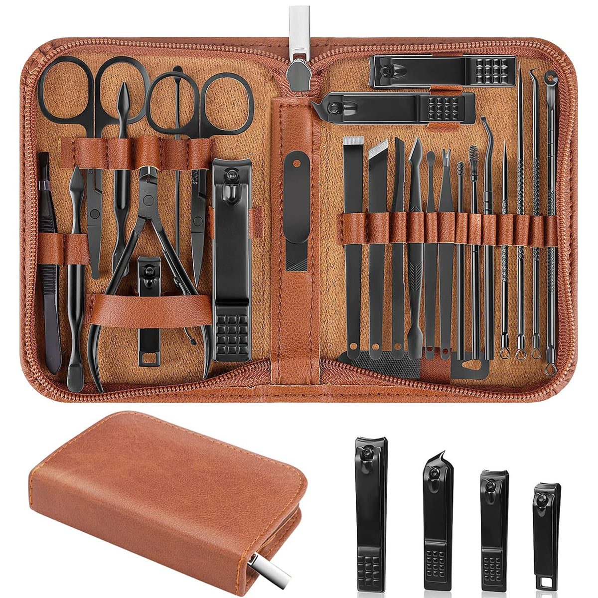 LUCK AROUND 26Pcs Manicure Set in brown case front view