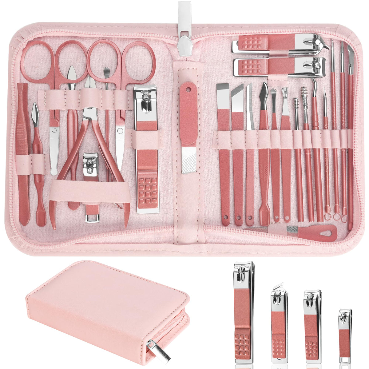 LUCK AROUND 26Pcs manicure set in metallic pink front view