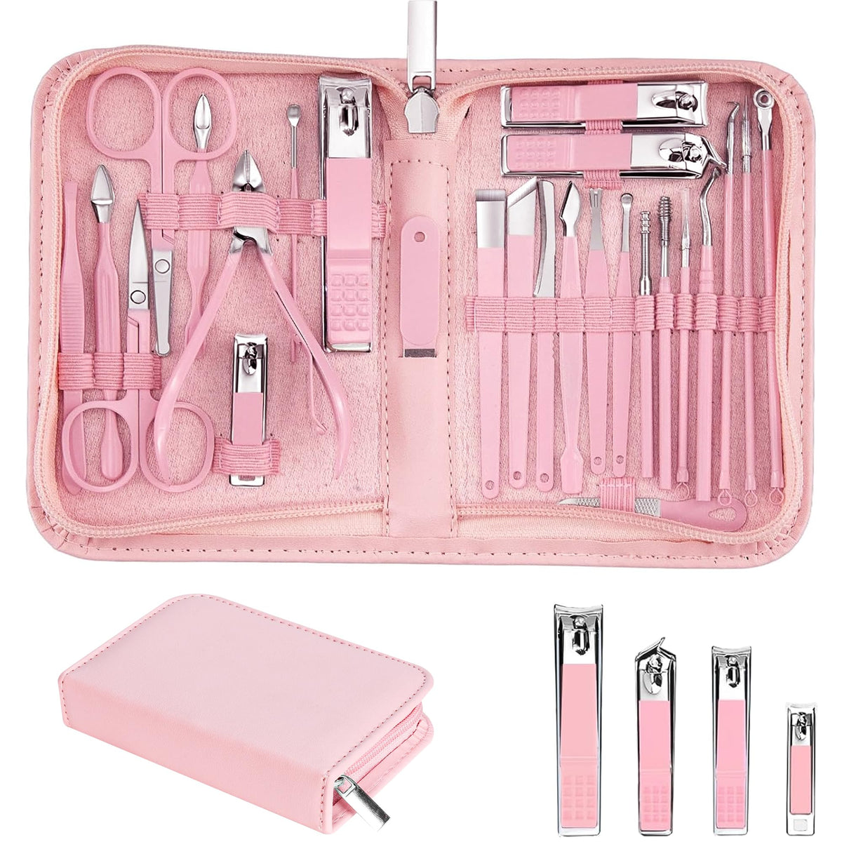 LUCK AROUND 26Pcs manicure set in pink case front view