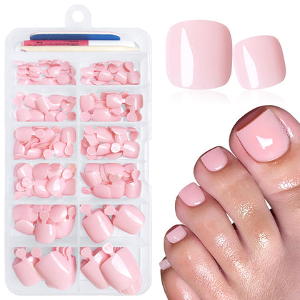 LuckForever 168pc light pink press on toenails kit front view