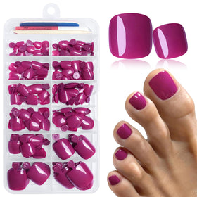 LuckForever 168pc magenta press on toenails kit front view