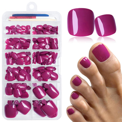 LuckForever 168pc magenta press on toenails kit front view