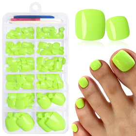 LuckForever 168pc neon green press on toenails kit front view