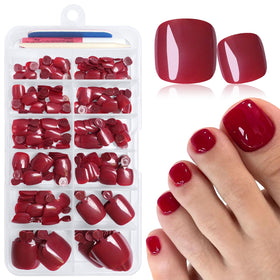 LuckForever 168pc Press On Toenails Burgundy kit front view