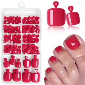 LuckForever 168pc Press On Toenails Kit Cherry Red front view