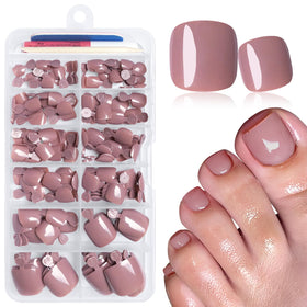 LuckForever 168pc Press On Toenails Kit coffee brown colour front view