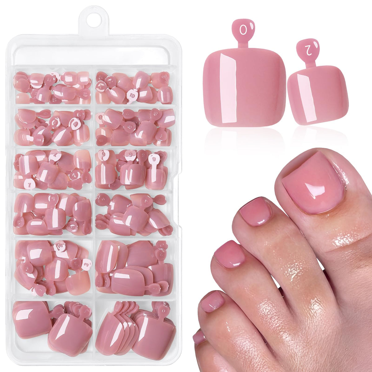 LuckForever 168pc Press On Toenails Kit Dusty Rose front view