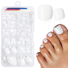 LuckForever 168pc Press on Toenails Kit front view with white nail tips
