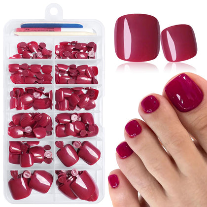LuckForever 168pc Press On Toenails Kit in Berry Red front view
