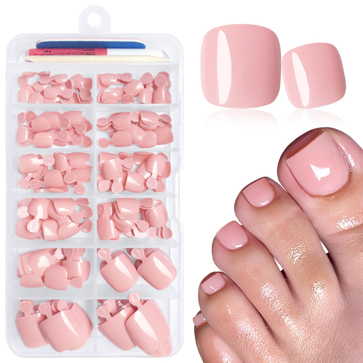 LuckForever 168pc Press On Toenails Kit in dark nude colour