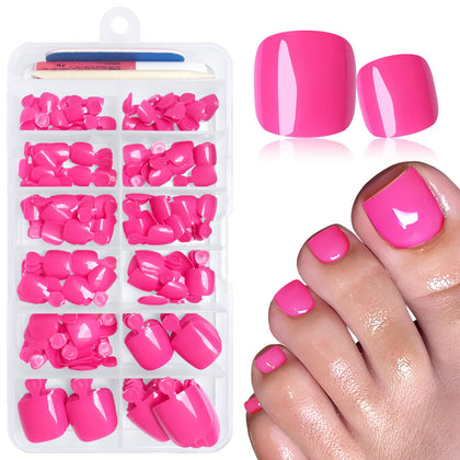 LuckForever 168pc Press On Toenails Kit in violet red front view