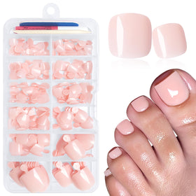 LuckForever 168pc Press On Toenails Kit with nude pink tips