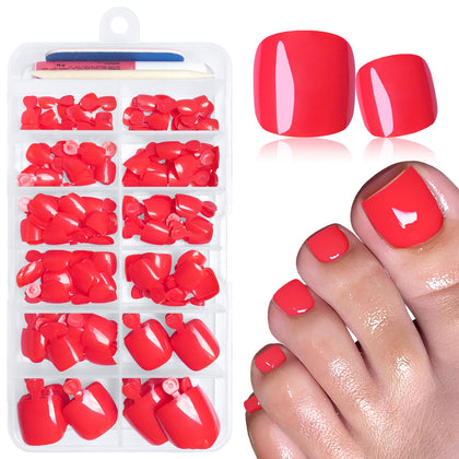 LuckForever 168pc Press on Toenails Kit with red toenail tips