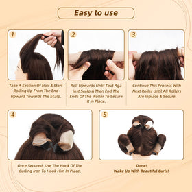 Luckybear heatless curling rods in use on long hair