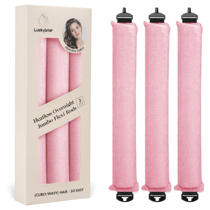 Luckybear Jumbo Heatless Hair Curler pink satin flexi rods front view