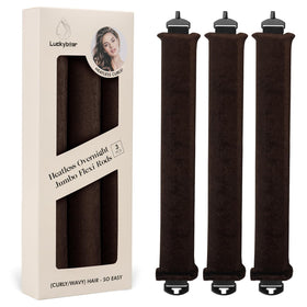 Luckybear Jumbo Heatless Hair Curler Rods in soft velvet satin, brown