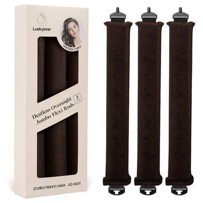 Luckybear Jumbo Heatless Hair Curler Rods in soft velvet satin, brown