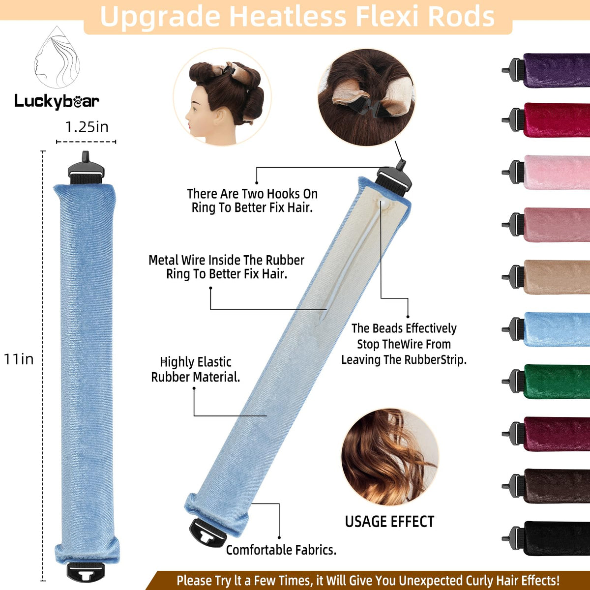 Luckybear Overnight Heatless Hair Curler Rods blue packaging