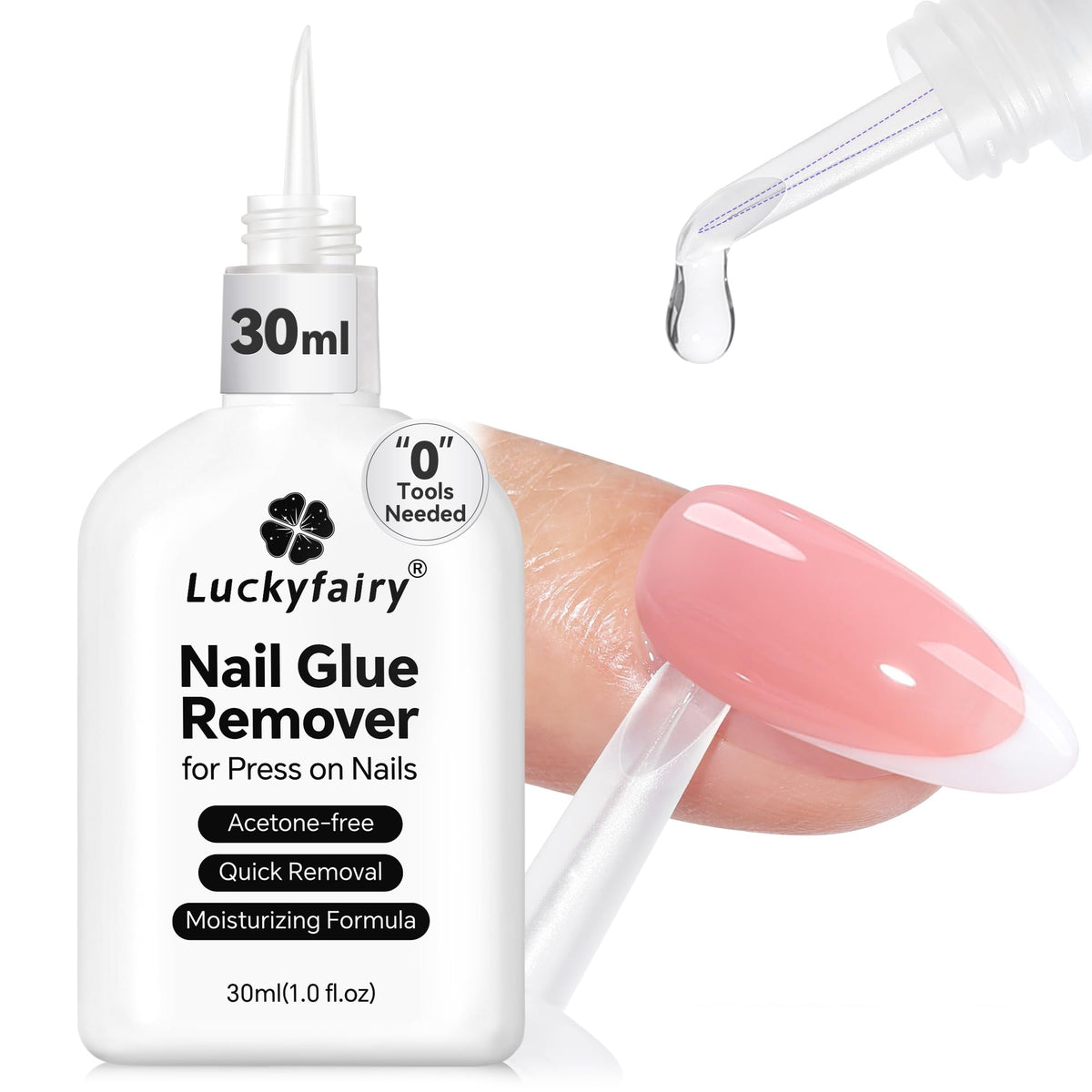 Luckyfairy 30ml Nail Glue Remover front view with precision tip