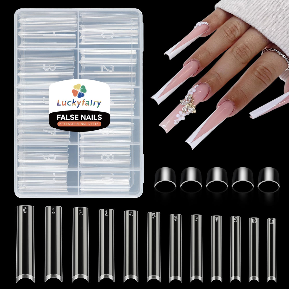 Luckyfairy 3XL No C Curve Square Acrylic Nail Tips front view
