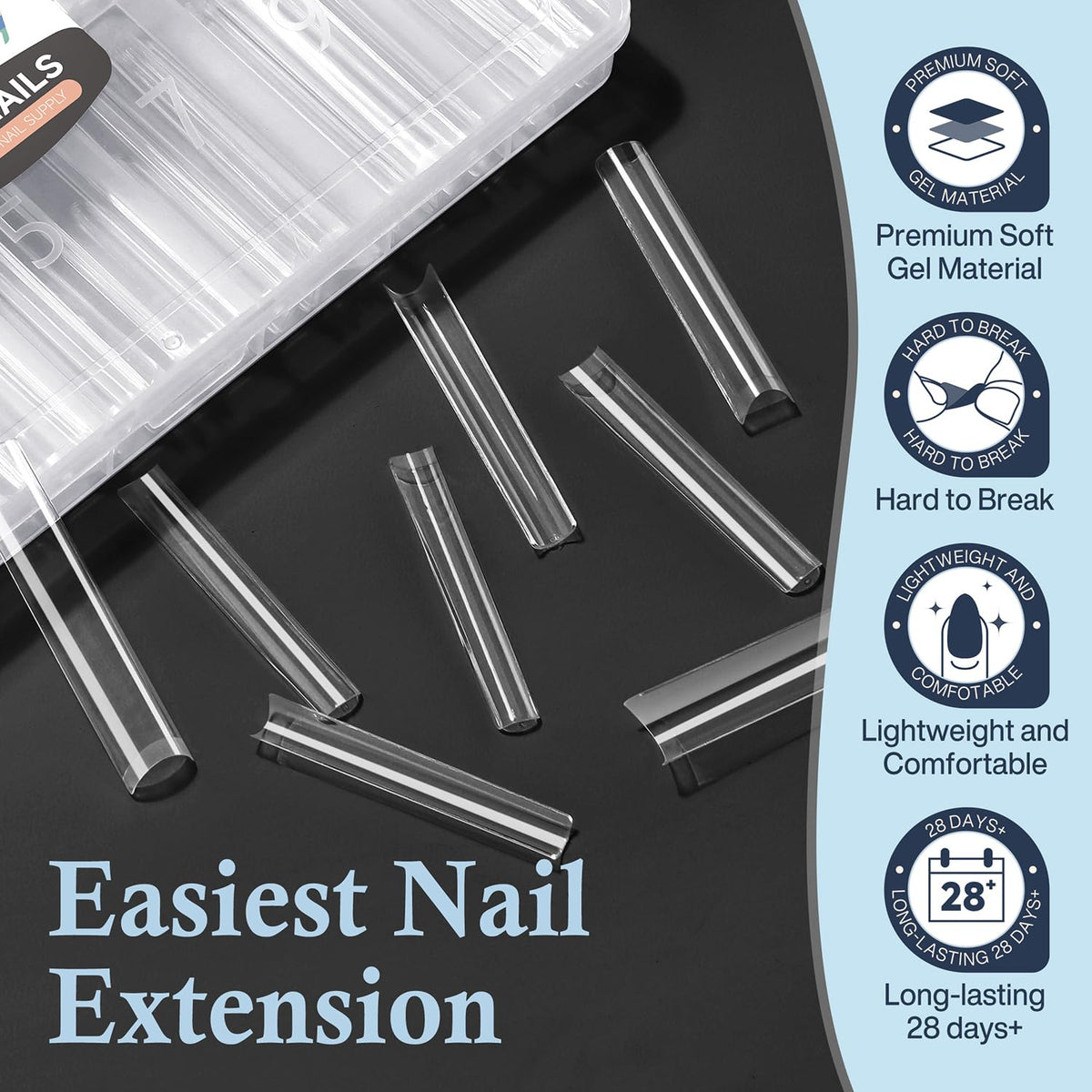 Luckyfairy 3XL Square Acrylic Nail Tips displayed with nail glue