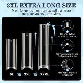 Luckyfairy 3XL Square Acrylic Nail Tips showing size options