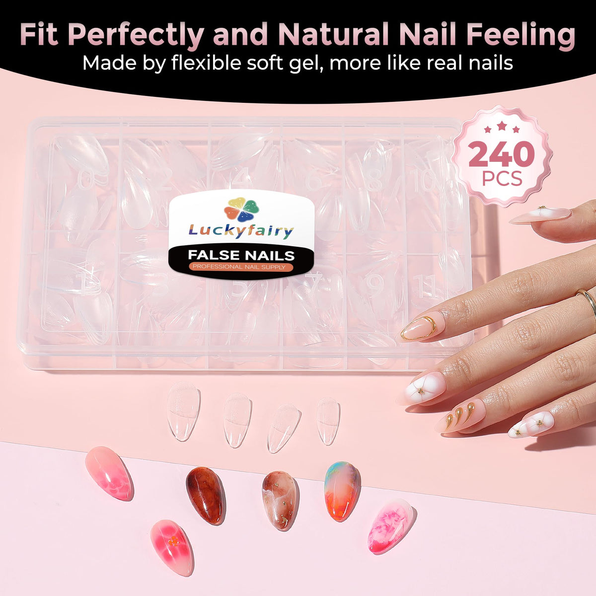 Luckyfairy almond nail tips being applied