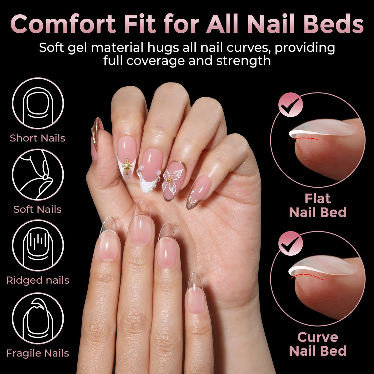 Luckyfairy Almond Nail Tips displayed with nail polish