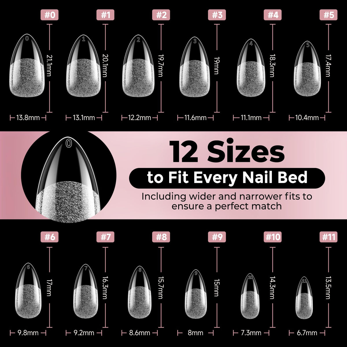 Luckyfairy Almond Nail Tips in various sizes