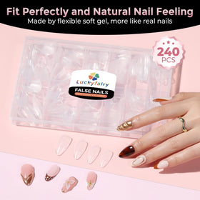 Luckyfairy Almond Nail Tips on a nail art table