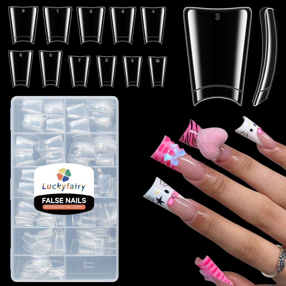 Luckyfairy Duck Nail Tips 504 pcs clear soft gel nails front view