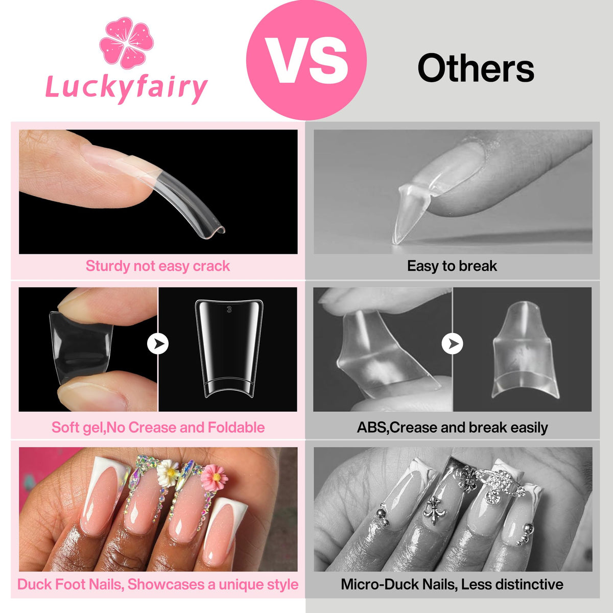 Luckyfairy Duck Nail Tips applied in a nail art design