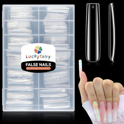 Luckyfairy Extra Long Square Nail Tips 120Pcs clear front view