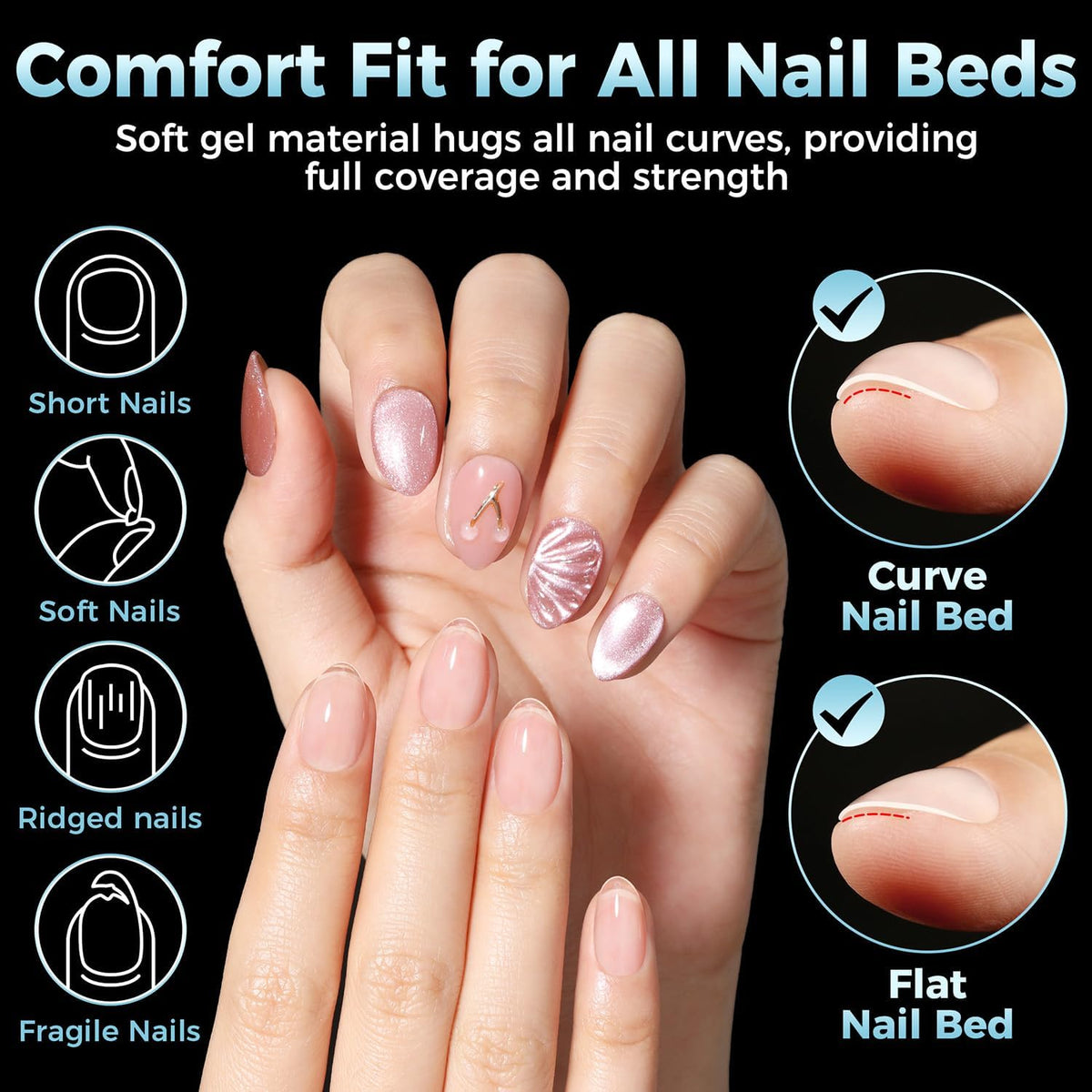 Luckyfairy Extra Short Almond Nail Tips 12 sizes display