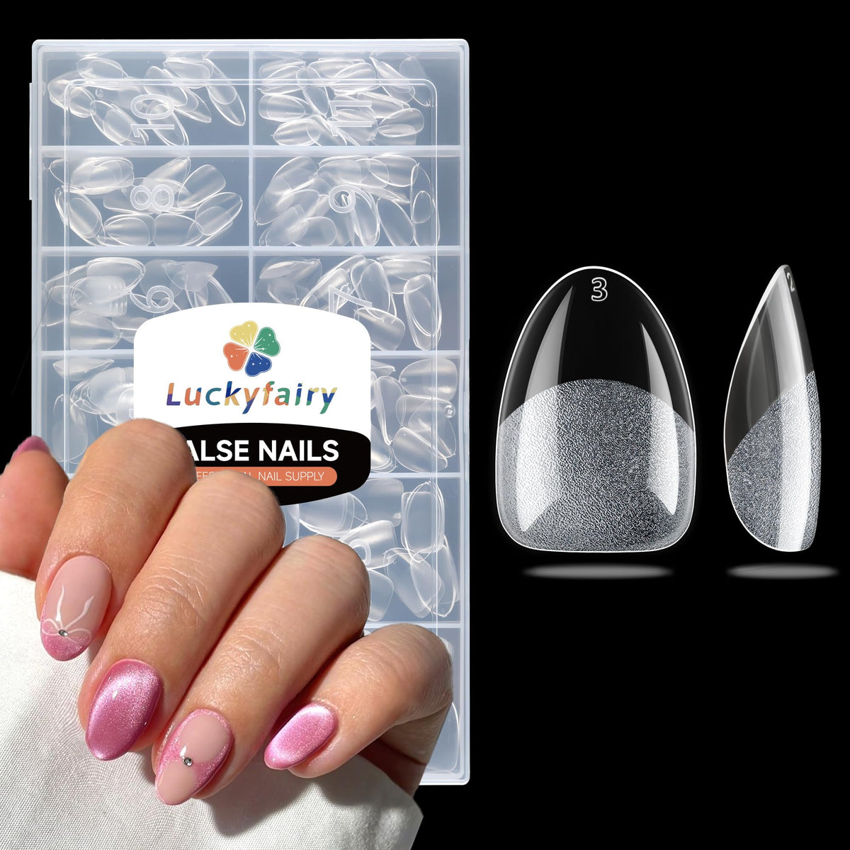 Luckyfairy Extra Short Almond Nail Tips 240pcs front view