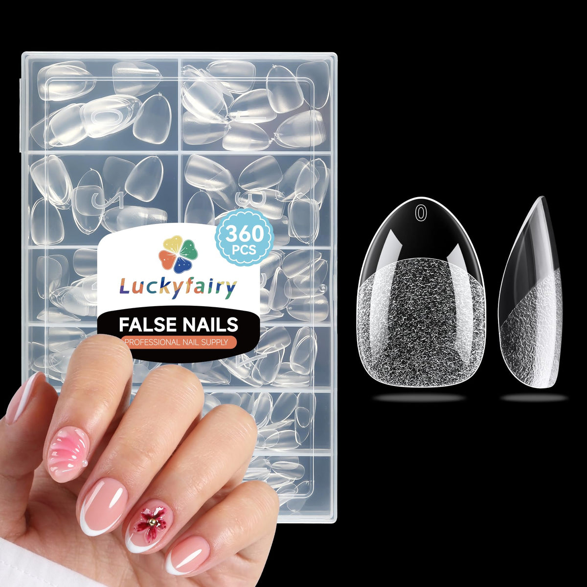 Luckyfairy Extra Short Almond Nail Tips 360pcs front view