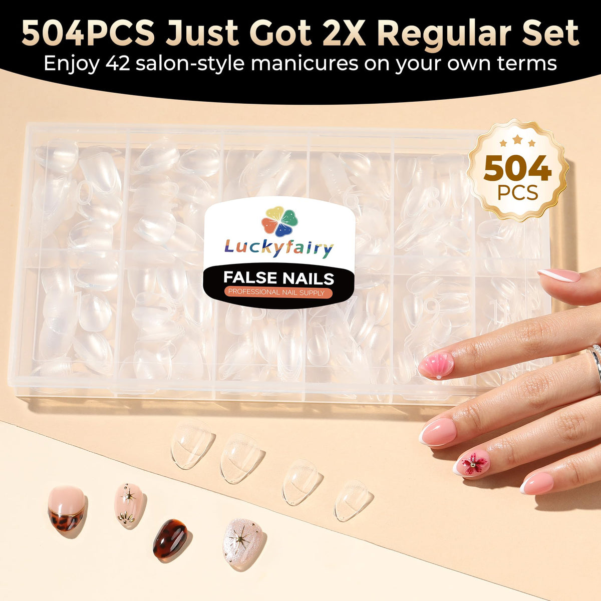 Luckyfairy Extra Short Almond Nail Tips applied on nails