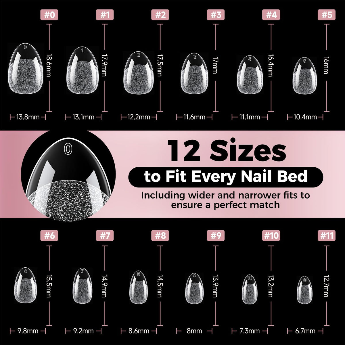 Luckyfairy Extra Short Almond Nail Tips arranged neatly