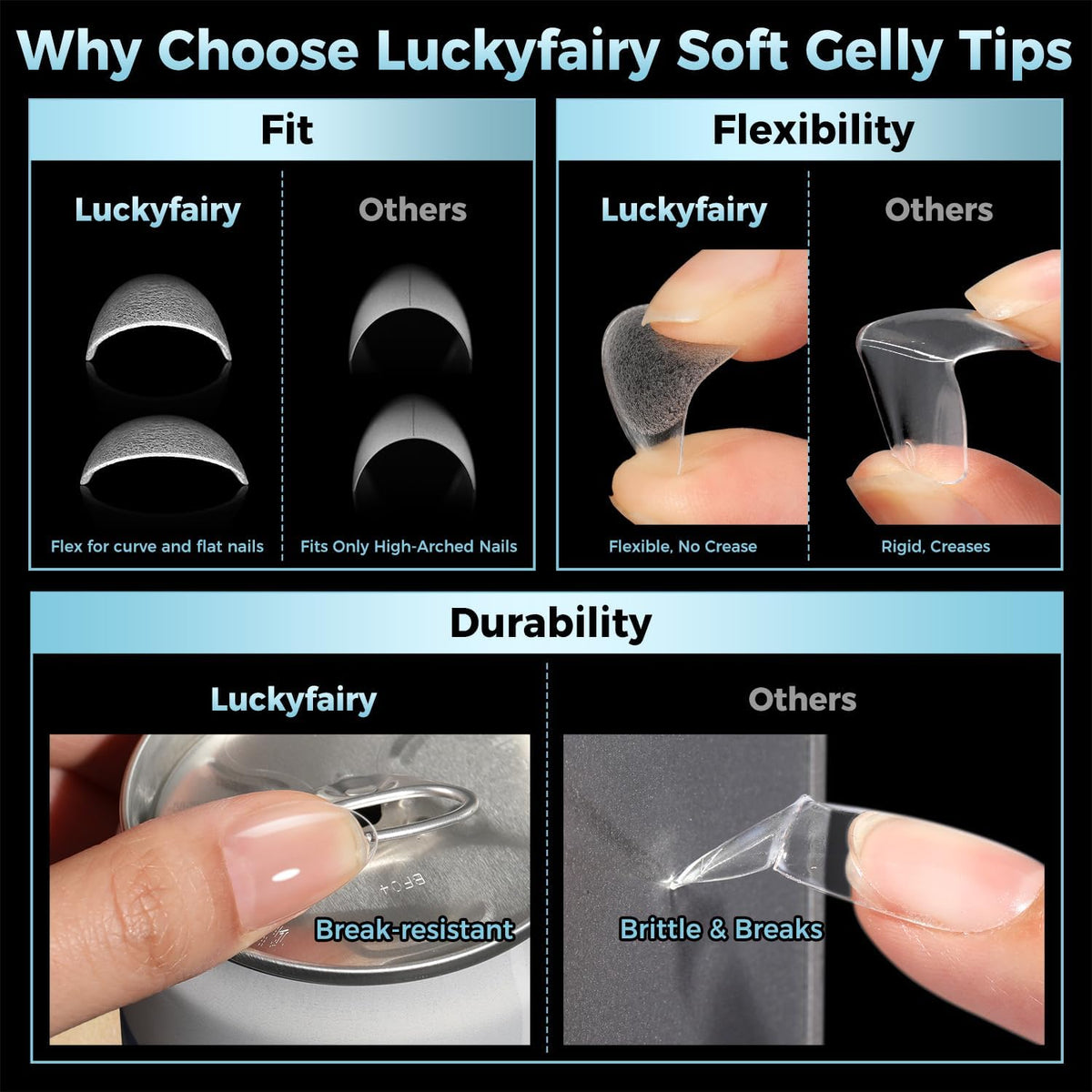 Luckyfairy Extra Short Almond Nail Tips assorted sizes