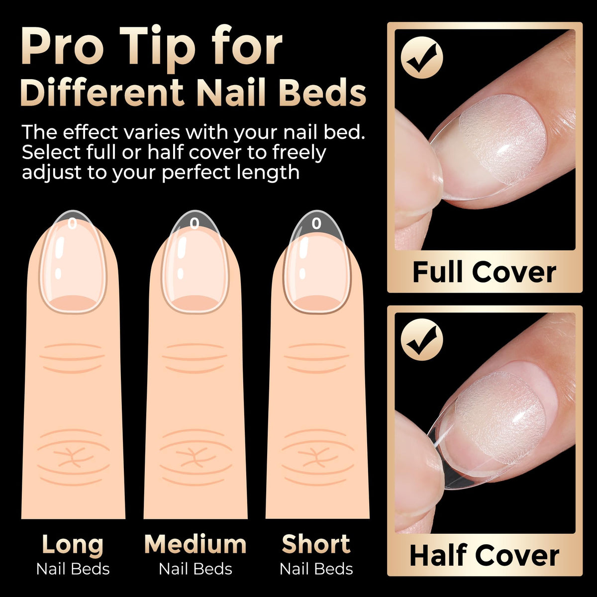 Luckyfairy Extra Short Almond Nail Tips displayed with nail art tools