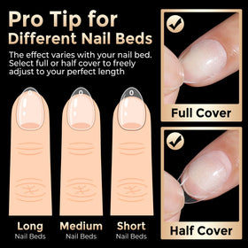 Luckyfairy Extra Short Almond Nail Tips displayed with nail art tools