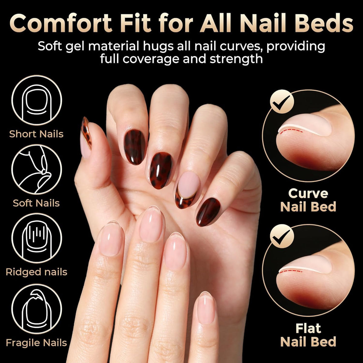 Luckyfairy Extra Short Almond Nail Tips showing thickness and shape