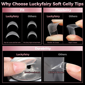 Luckyfairy Extra Short Coffin Nail Tips in a professional salon setting
