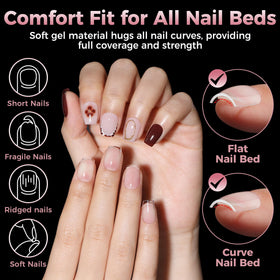 Luckyfairy Extra Short Coffin Nail Tips in various sizes displayed