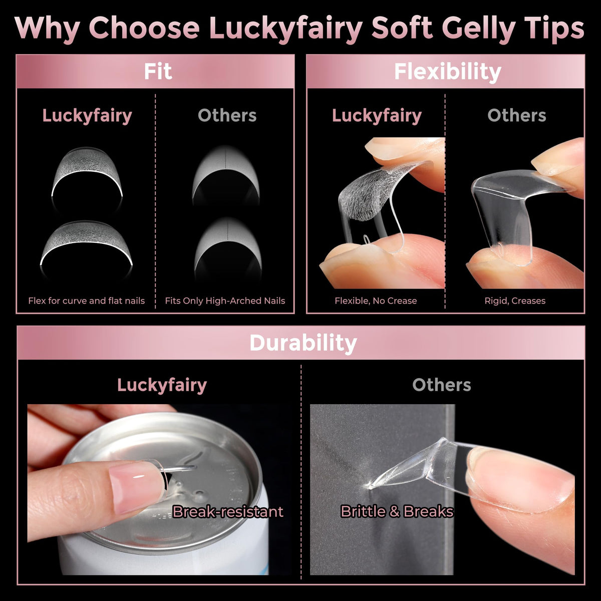Luckyfairy Extra Short Square Fake Nails in use on hands