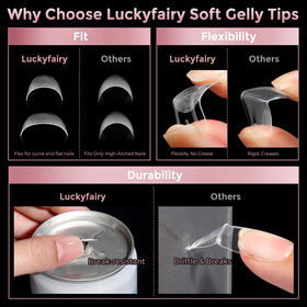 Luckyfairy Extra Short Square Fake Nails in use on hands