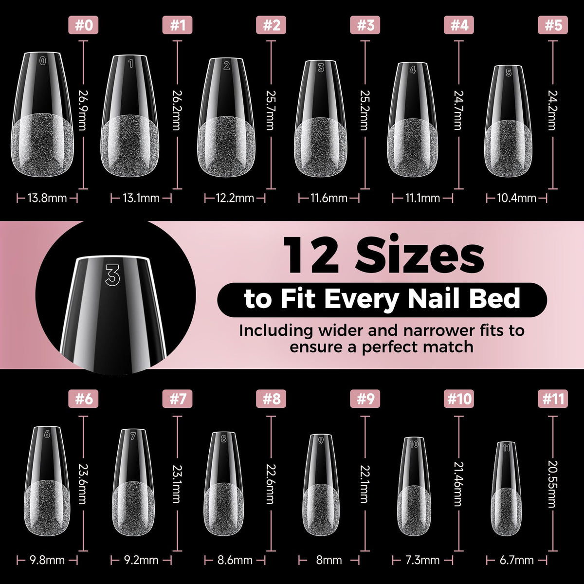 Luckyfairy Medium Gel Coffin Nail Tips laid out for easy selection