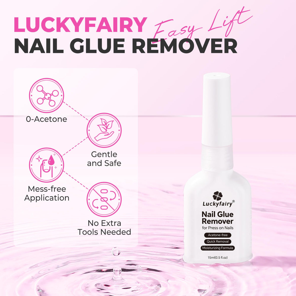 Luckyfairy Nail Glue Remover 15ml in use on nails