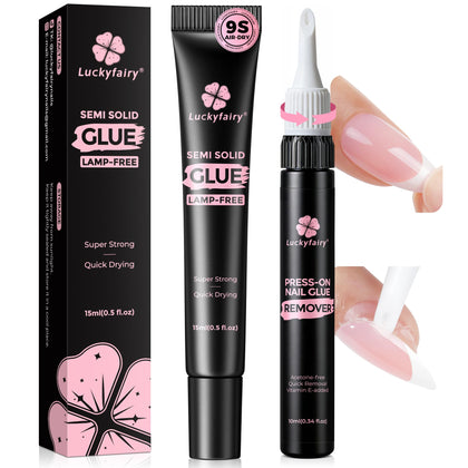 Luckyfairy Nail Glue Set 15g semi-solid glue and 10ml remover front view